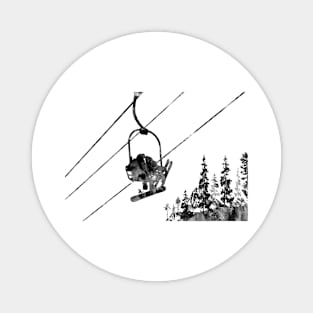 Snowboarder and a skier on the lift Magnet